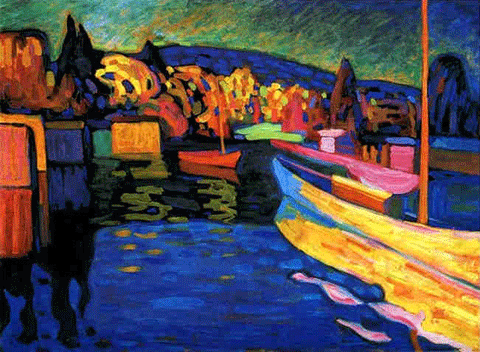 reproductie Autumn landscape with boats van Kandinsky